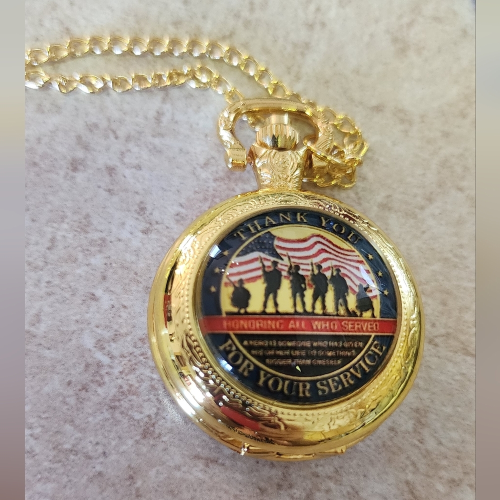 New military Vet veteran thank you for your service quartz pocket watch